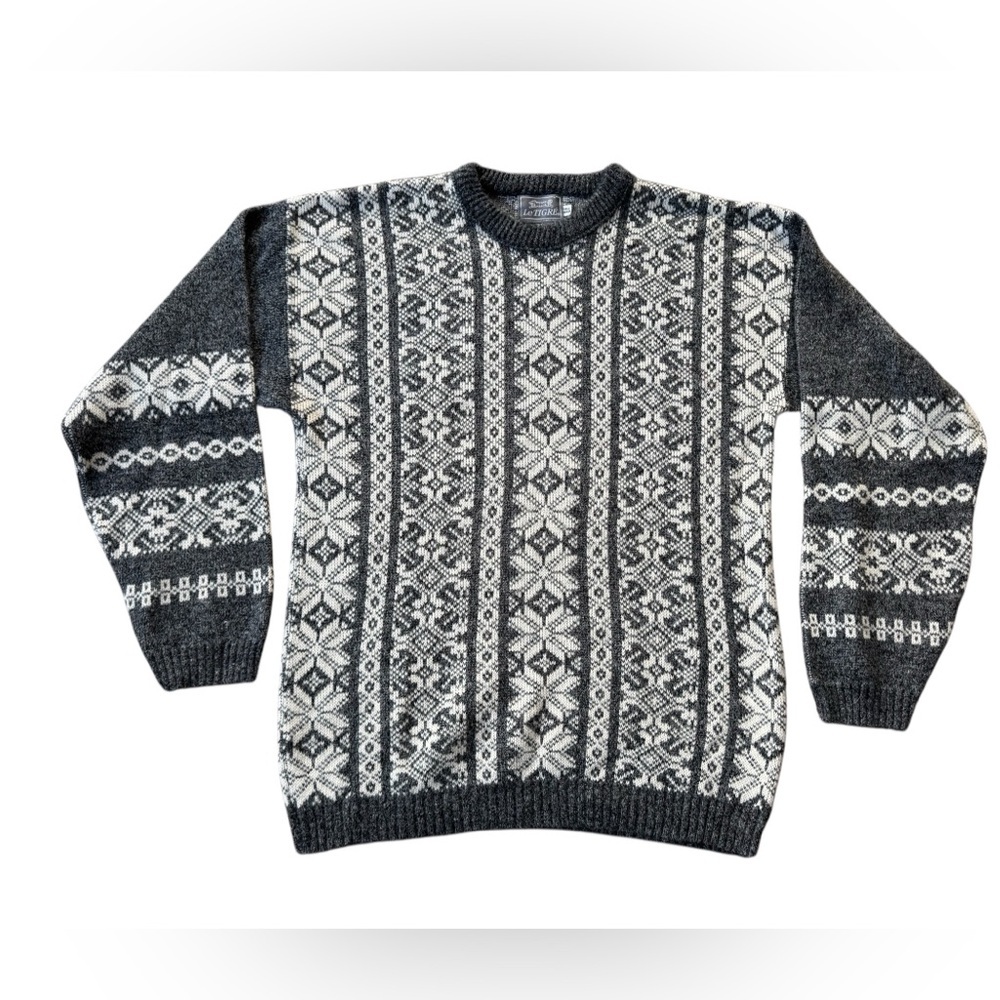 Vintage Le Tigre Men’s Fair Isle Nordic Knit Sweater Size Large Tall LT